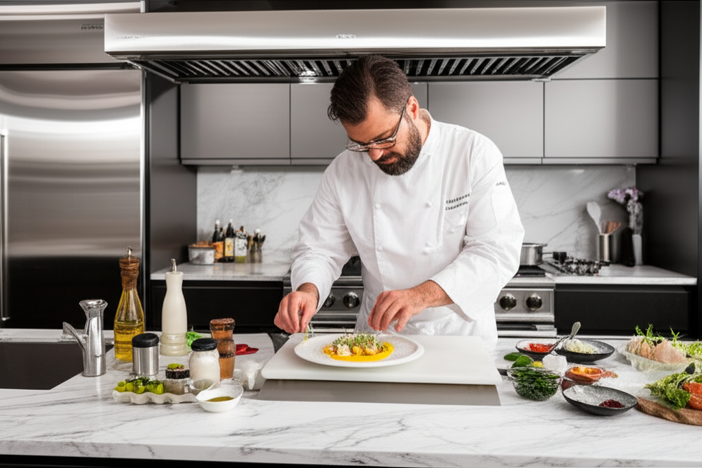 Private Chef preparing gourmet meal in Jacksonville home kitchen